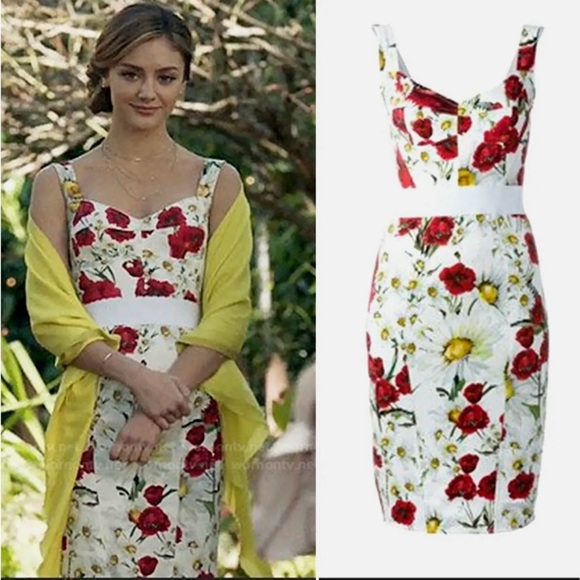 Dolce & Gabbana Poppy Floral Dress Bustier Midi Dress - Picture 1 of 6